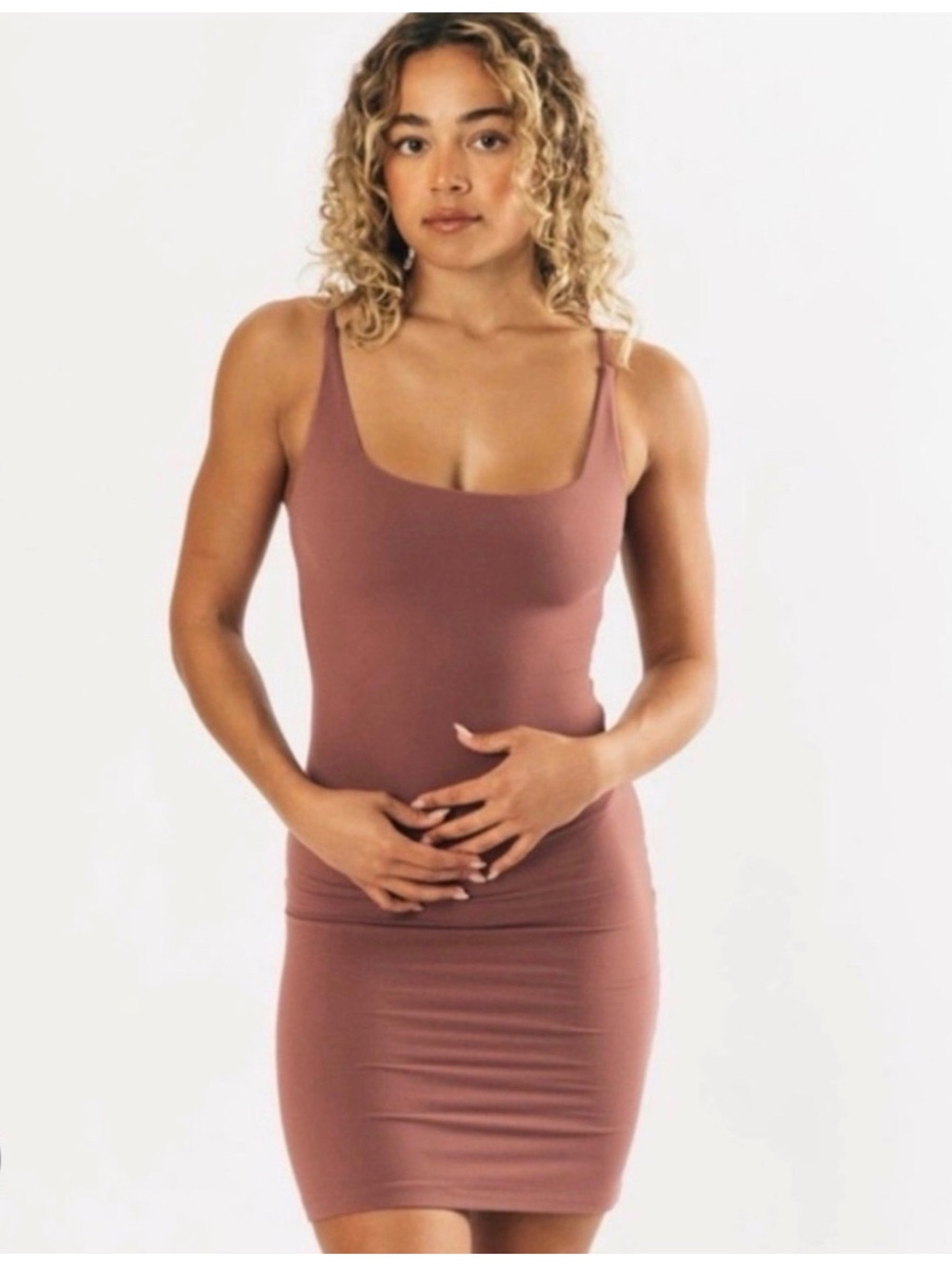 Alphalete Dusty Rose Open Back Bodycon Midi Dress Size Small NWT